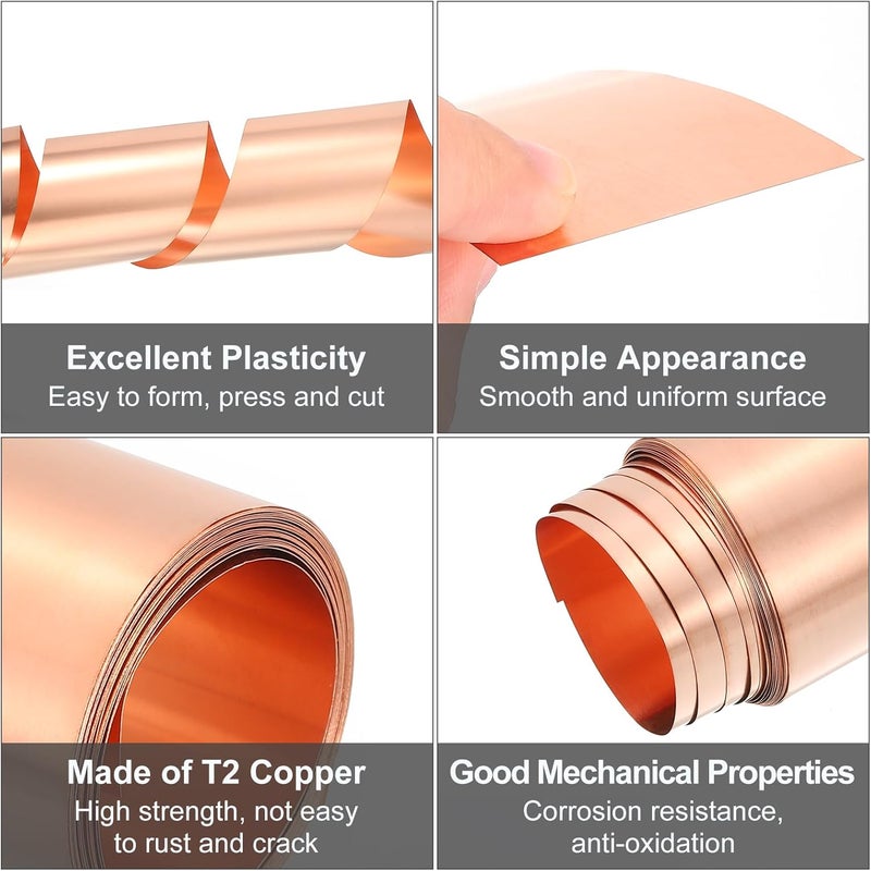 uxcell لفافة ورقة نحاس نقي، بسماكة 0.03 مم 32Ga نحاس T2 1070 مم × 102 مم/3.5 قدم × 4 بوصة شريط نحاس لامع لاصلاحات المنزل الكهربائية - Image 3